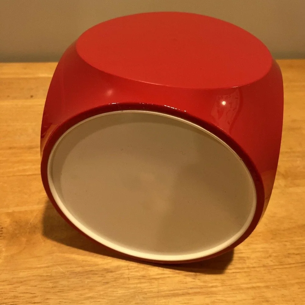 Vintage MCM Red Cube‎ Vinyl Ice Bucket Barware Circles